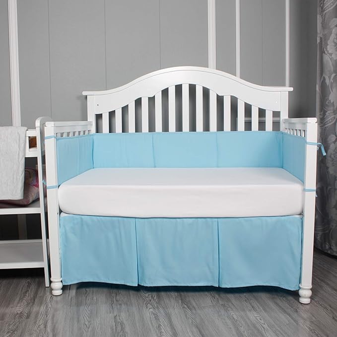 Belsden Blue Crib Skirt with Durable Woven Platform, Both Long Sides Pleated, Split Corners Dust Ruffle for Easy Placement Inside of Standard Crib Bed, 14 inches (36cm) Length Drop, Blue
