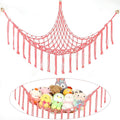 Stuffed Animal Hammock Corner, Hand-knitted Large Plushie Net Toy Hammock with Wooden Rings | Boho Cute Stuff Animal Storage for Nursery & Bedroom | Mesh Kids Toy Organizer Holder Nursery Room Decor