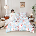 Manfei Christmas Comforter Set Full Size, Snowman and Xmas Trees Bedding Set 3pcs for Kids Girls Adults Bedroom Decor, New Year Blue Down Comforter Soft Polyester Quilt Set with 2 Pillowcases
