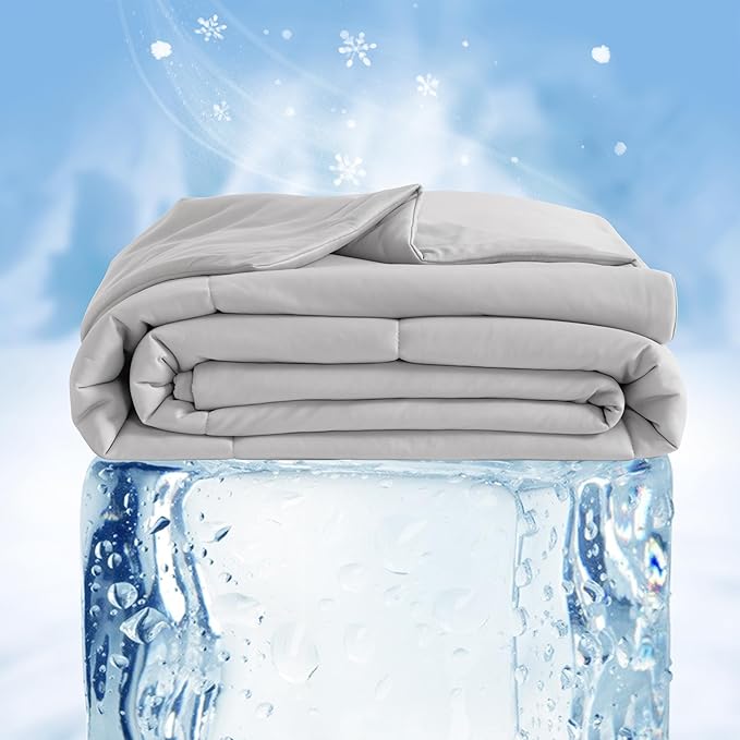 NTBAY Cooling Blanket King, 104x90 Inches - Lightweight Summer Bed Blanket for Hot Sleepers, Japanese Double-Sided Q-Max 0.45 Cooling Fabric, Light Grey