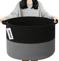 Large Blanket Basket for Organizing,65L Closet Organizers and Storage Bins Box for Shelves Woven Rope Storage Baskets,Living Room,Bedroom,Dorm,Laundry room (Black&Dark Grey)