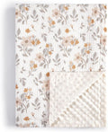 TILLYOU Baby Blankets for Girls Boys, Receiving Baby Blanket with Double Layer Soft Plush, Minky Muslin Cotton Front and Dotted Backing 30"x40", Yellow Flower