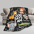 Bible Verse Blanket, Christian Gifts, God Says I am Blankets,Giraffe Lion Koala Elephant Print Animal Blankets, Cute Religious Baptism Gift for Son,Animals Lover Room Bed Decoration, 60"x80"