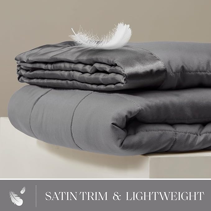 Madison Park Windom Down Alternative Blanket, Premium 3M Scotchgard Moisture Wicking Treatment, Lightweight and Soft Bed Cover For All Season, Satin Trim, Charcoal Full/Queen
