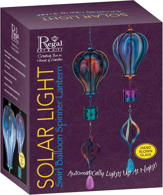 Regal Art & Gift Hot Air Balloon Solar Lantern – Hanging Solar-Powered LED Lights, Waterproof Portable Decorative Outdoor Lamp Made of Metal & Glass for Garden, Patios & Pathway – Purple