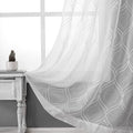 VISIONTEX White Sheer Curtains 95 Inches Long 2 Panels Set Moroccan Embroidered Curtains Trellis Decor French Textured Rod Pocket Voile Tulle Semi Window Drapes for Bedroom Living Room 54 x 95 Inches