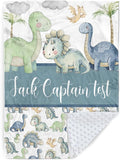 Personalized Baby Name Blanket for Boy Girl, Soft Flannel Blanket with Double Layer Dotted Backing for Newborn, Nursery Crib with Green Dinosaur Design, Baby Blanket Customized Gifts(47" x60)