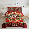 Merry Christmas Comforter Set - Queen Size, Kids Bedding Set with Snowflake & Wreath Pattern, Red Xmas Ball Glitter Duvet Insert (3Pcs), Quilt Set with 2 Pillowcases