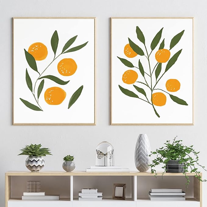 LUHDFYS Colorful Fruit Art Print Abstract Lemon Orange Canvas Painting Watercolor Lemon Canvas Wall Art Boho Watercolour Citrus Fruit Botanical Prints Posters for Kids Room Kitchen Decor Unframed