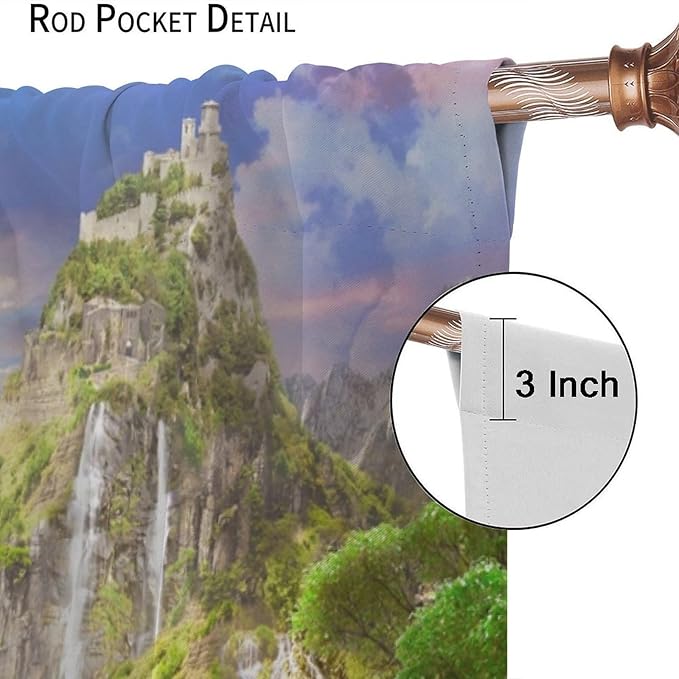 Forest Waterfall Blackout Curtain, Watercolor Tropical Jungle Waterfall Spring Flower Natural Scenery Pattern Window Drapes, for Bedroom Living Room 63" W X 72" L