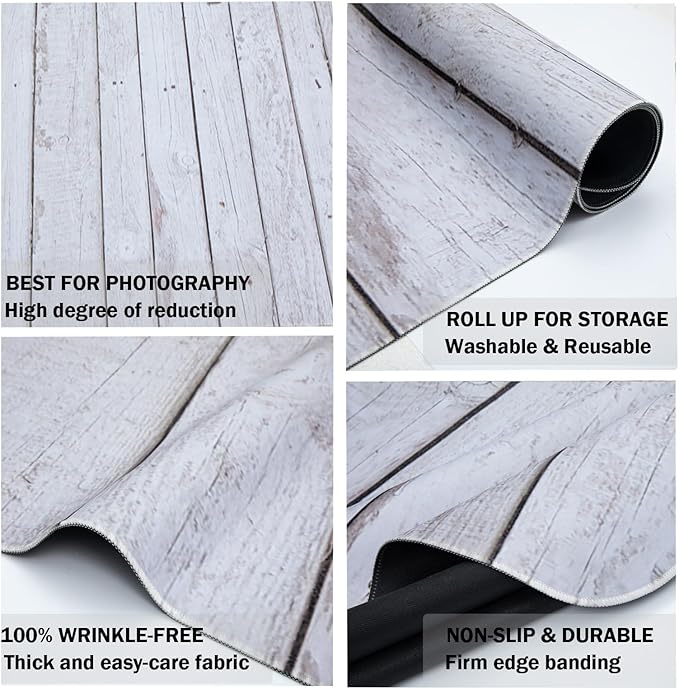 Kate White Wood Floor Mat Photography Floor Mat Newborn Photography Props Rubber Wooden Wall Flooring Backdrop for Professional Photographer 8x5ft