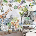 Safari Wallpaper for Kids with Animals Jungle Wall Mural Watercolor Animals Nursery Wallpaper Children Room Decor (Not Peel n' Stick)