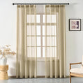 Taupe Sheer Curtains 84 Inches Long, Neutral Linen Look Textured Light Filtering Drapes Decor, Tan Beige Transparent Window Treatments, Rustic Pinch Pleat Curtain with Hooks