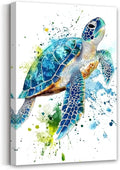 AWPANERAR Sea Turtle Wall Art Bathroom Pictures Watercolor Sea Life Canvas Prints Ocean Animal Poster Nautical Theme Artwork for Kids Room Nursery Decor Framed (White, (36L x 24W))
