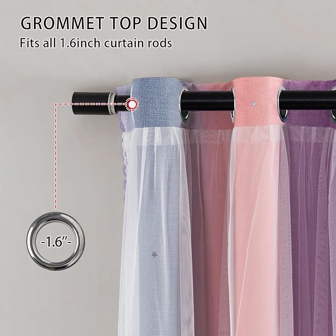 XiDi Blackout Curtains for Girls Bedroom, 63 inches Length 2 Panels Set Kids Room Decro Unicorn Princess Theme Home Decor Grey/Pink/Purple, W34 X L63 2 Panels
