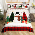 Manfei Snowman Duvet Cover Set King Size, Xmas Leopard Plaid Trees Snowflake Comforter Cover with 2 Pillowcases, Christmas Theme Bedding Set 3pcs for Kids Girl New Year Bedspread Cover,No Comforter