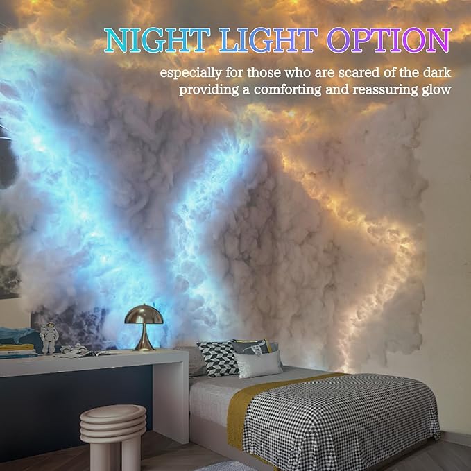 2025 New ， 3D Thundercloud LED Light Cotton Lightning Cloud Colorful Atmosphere Night Light, DIY Creative Cloud Lights Gaming Room Garage Club Bar dj Party Light, Restaurant，32 Feet