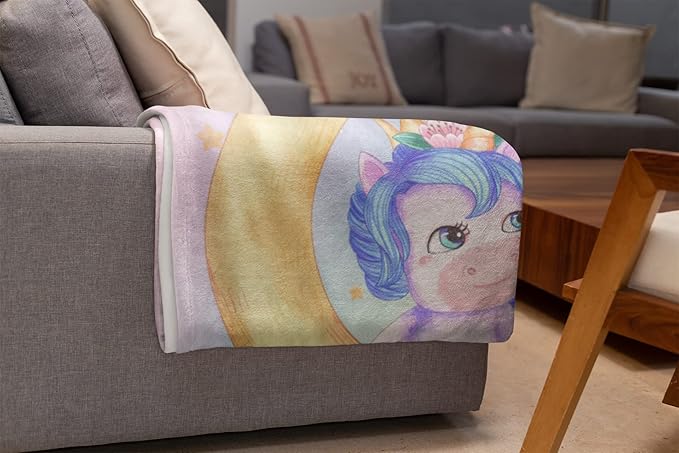 Personalized Unicorn Blanket for Girls | Kids Rainbow Unicorn | Custom Plush Fuzzy Unicorns for Toddler | Customized Little Girl Throw Blankets | Girl Sofa Bed Birthday | Sherpa 50x60