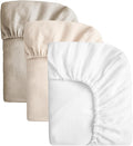 SOULFUL Muslin Crib Sheets for Boys Girls, 2 Pack Soft and Breathable Cotton Fitted Crib Sheets for Standard Crib Mattress (28"x 52", White & Beige & Light Tan)