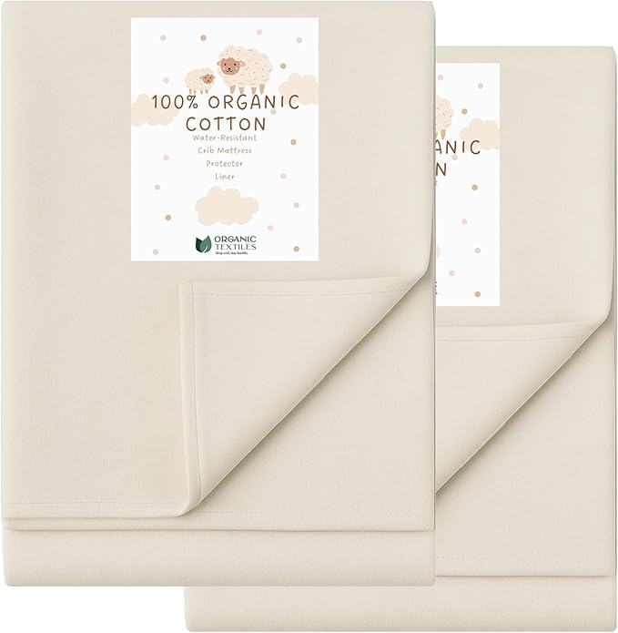 Organic Crib Mattress Protector - Flat Sheet Water Resistant Liner Pad, Breathable, Skin Friendly, Chemical-Free Pure Cotton [GOTS-Certified] for Playard (38"x26") - Pack of 2