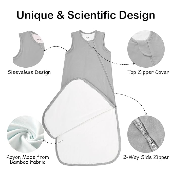 Supersoft Rayon Made from Bamboo Sleep Sack 18-24 Months 0.5 Tog Lightweight Toddler Sleep Sack 2t Baby Wearable Blanket with 2-Way Zipper Summer Unisex Sleeping Bag for Babies - Gray