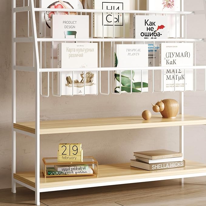 Metal Kids Bookshelf and Toy Storage Organizer,6 Tier Childrens Bookcase,Magazine Rack Floor,Book Shelf for Kids Rooms Classroom Nursery Living Room Office (White, L:39.4")