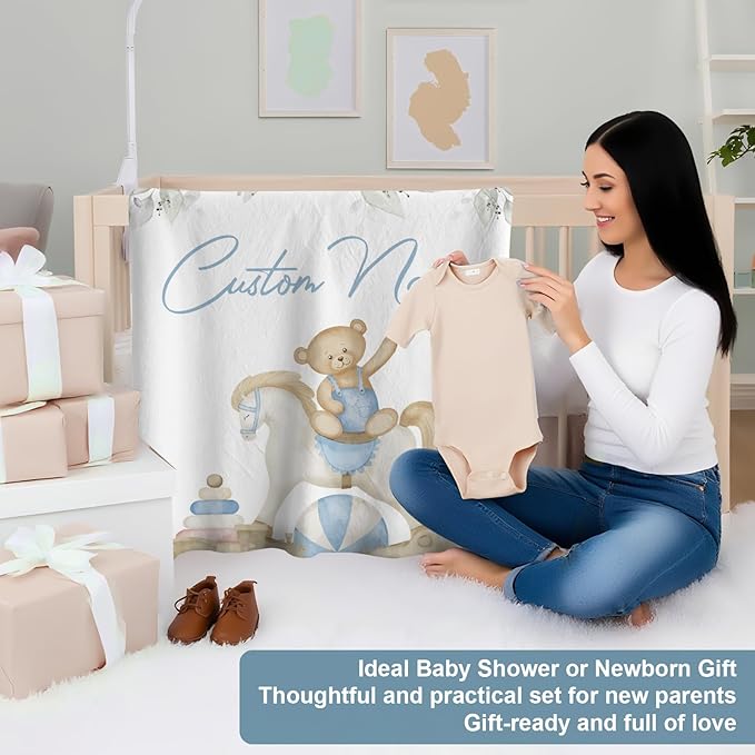 Personalized Baby Crib Bedding Set,3 Piece Custom Name Nursery Set with Blanket, Fitted Sheet & Pillowcase for Baby Girls & Boys,Nursery Friends Theme(Fixed Size)