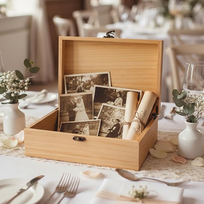 Personalized Large Wooden Keepsake Box with Pine/Walnut(8*6*3in), Custom Memory Box for Wedding Gifts, Personalized Gifts for Women/Wife/Couple, Keepsake Storage Decorative Wood Box for Wedding