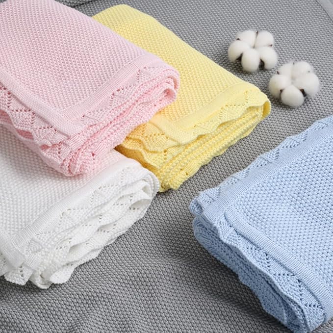 Baby Knit Blanket Soft Breathable Cotton Scallop Border Blankets Newborn Knitted Blanket Swaddle Blankets Gifts for Baby Newborn Toddler Shower Boy Girl New Mom Birthday Christmas Green 28x36
