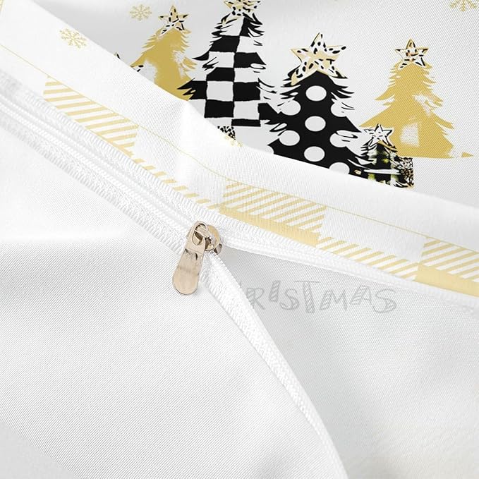 Manfei Xmas Tree Duvet Cover Set King Size, Yellow Plaid Grid Snowflake Comforter Cover with 2 Pillowcases, Christmas Theme Bedding Set for Kids Girls Room Decor New Year Bedspread Cover, No Comforter