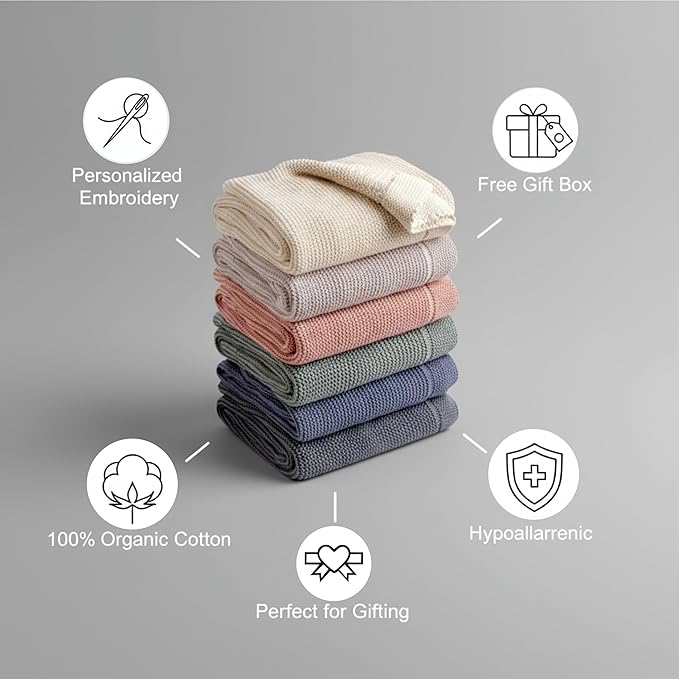 Personalized Baby Blanket - 100% GOTS Certified Organic Cotton - Custom Baby Blanket for Boys and Girls - Embroidered Swaddle, 40x30, Baby Name Blankets (Harbor Mist)