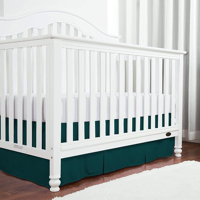 Box Pleated Mini Crib Bed Skirt Premium 100% Cotton 800 Thread Count Nursery Crib Toddler Bedding Crib Bedskirt for Baby Boys or Baby Girls, (24" x 38") + 10" Drop Lenght - Teal Solid