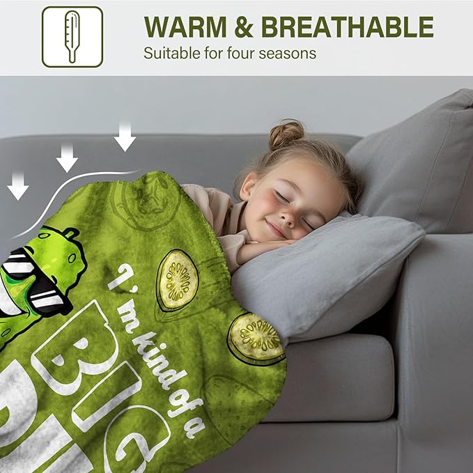 Pickle Throw Blanket, Cute Green Pickles Theme Gifts, Pickle Gifts for Christmas Thanksgiving Birthday, Funny Blankets for Adult Teens Pickles Lovers, Flannel Blanket on Sofa Couch 50"x 60"
