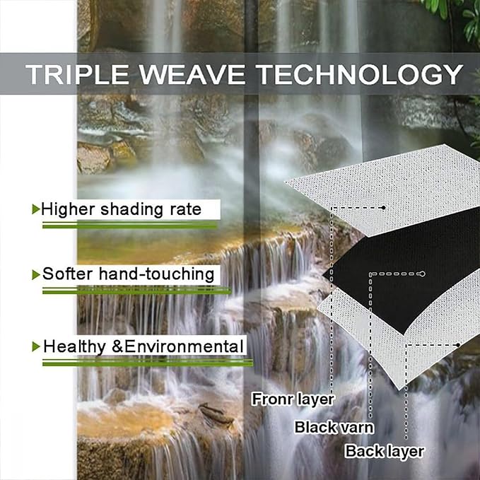Waterfall Blackout Window Curtains, Rocky Waterfall to Pond Running Off Scenic Nature Themed Picture Print Window Drapes, for Living Room Bedroom 42x45in 2 Panels