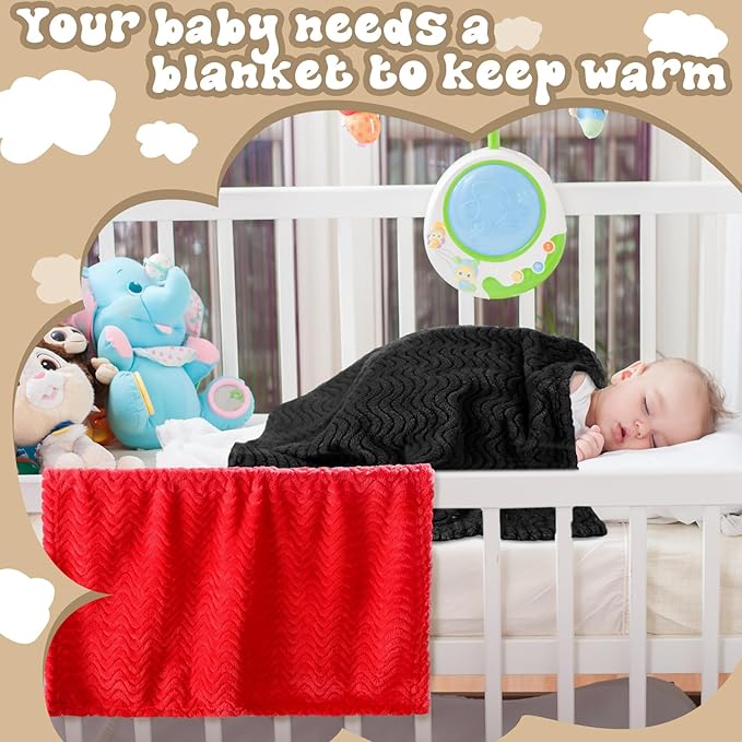 Frienda 4 Pcs Baby Fuzzy Blanket Fluffy Baby Blanket for Boys Girls Soft Warm Infant Newborn Toddler Receiving Nursery Bed Supplies, 32 x 24 Inch(Red Black Color)