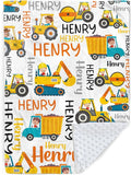 Personalized Baby Blankets for Boys, Custom Name Blanket Birthday Gift for Kid, Soft Flannel Blanket with Dotted Backing for Infants Toddlers, Customized Gifts, Yellow Truck(47" x60)