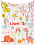 Personalized Dinosaur Blanket with Name for Girl, Custom Name Blanket for Kids, Soft Flannel Pink Dinosaur Toddler Blanket Customized Gift for Birthday Christmas Baby Shower Newborn Gift 30" X 40"