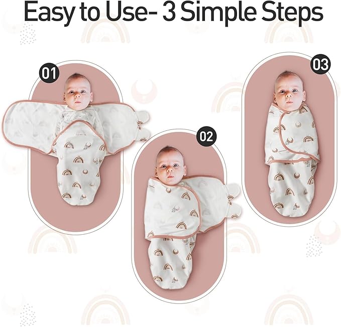 GLLQUEN BABY 3-Pack Baby Swaddle Sleep Sacks for Newborn - Baby Swaddles 3-6 Months, Infant Swaddling Sack, Rainbow & Sun, Newborn Swaddle Blanket Wrap(Medium/Large)