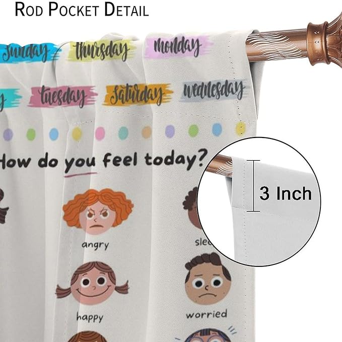Kids Educational Alphabet Cartoon Curtain Solar System Shapes Cute Knowledge Printed Rod Pocket Blackout Window Drapes for Todders Nursery Baby Bedroom Living Room 72" W X 63" L