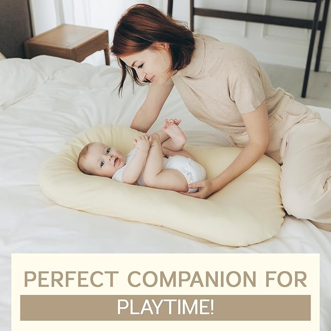 Aila + Aiden Baby Lounger | Organic Cotton Infant Lounger | Adjustable & Portable Floor Lounger |Supervised Use | Soft, Breathable, Washable Cover - Snuggle Collection - (Cream)