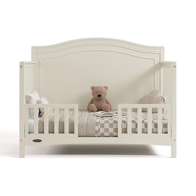 Graco Paris 4-in-1 Convertible Crib - GREENGUARD Gold Certified, Converts to Toddler Bed, Daybed and Full Bed, Fits Standard Crib Mattress, Adjustable Mattress Base, Frosted Oat