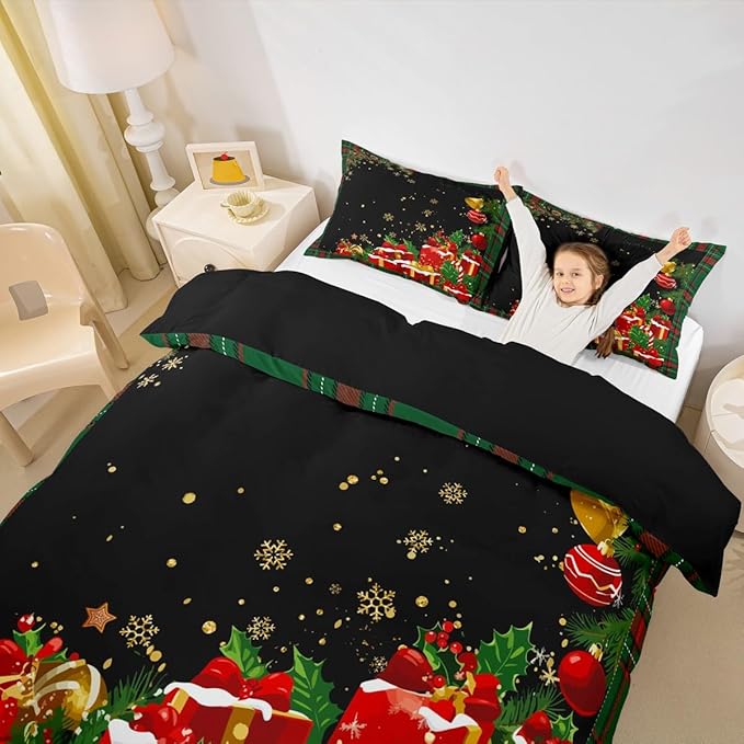 Christmas Bedding Duvet Cover Set Kids Snowflake Christmas Tree Bedding Set Boys Girls Xmas Theme Decor Comforter Cover Set Microfiber Luxury New Year Bedspread Cover Bedroom Bedclothes King Size