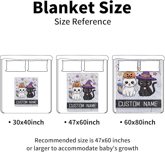 Personalized Halloween Blanket for Baby Girls, Custom Baby Blanket with Name, Cute Cat Pattern Soft Minky Dot Blanket, Halloween Decor Christmas Birthday Gifts for Kids Toddlers