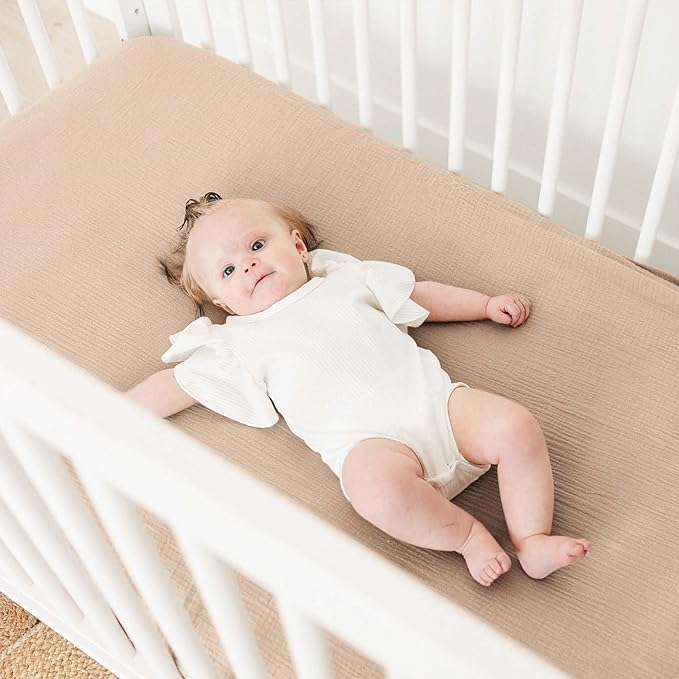 Muslin Crib Sheets for Baby Girls and Boys, Neutral Fitted Baby Bed Sheets for Standard Crib & Toddler Mattress - Soft and Breathable - 52"x28" (Ash & Ivory)
