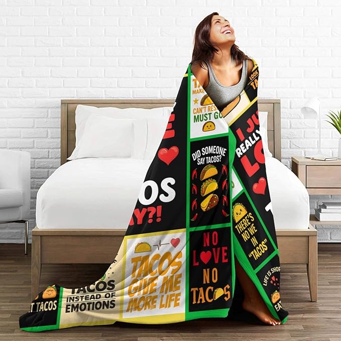 Taco Fleece Blanket Just a Girl Who Loves Tacos Throw Blankets for Girls Women Super Soft Warm Flannel Cartoon Food Throws Gifts for Kids Cozy Fuzzy Plush Stuffed Couch Bed Bedding Decor 60"x50"