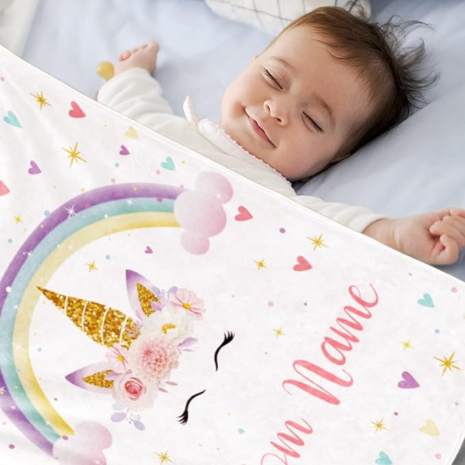 Personalized Horse Blanket with Name for Girl, Custom Name Blanket for Kids, Soft Flannel Pink Horse Toddler Blanket Customized Gift for Birthday Christmas Baby Shower Newborn Gift 60" X 80"
