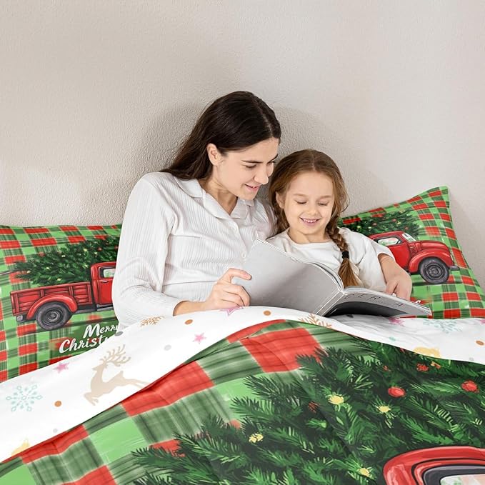 Feelyou Merry Christmas Comforter Set All Season Christmas Tree Bedding Set with 2 Pillow Cases Snowflake Microfiber Kids Full Bedclothes Winter Bedroom Decor Duvet Quilt Breathable Soft