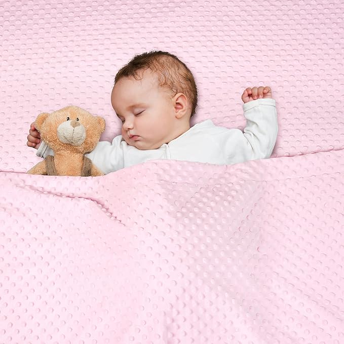 david's kids Micro Fleece Minky Baby Blanket for Girls with Double Layer and Soothing Raised Dots, Breathable and Soft Lightweight Receiving Blanket for Newborns 30x40 Inches, Pink