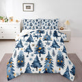 Feelyou Christmas Kids Comforter Set Full Size Xmas Tree Bedding Set Snowflake Duvet Quilt for Kids Boys Girls Bedroom Watercolor Blue Decor Microfiber Ultra Soft Breathable