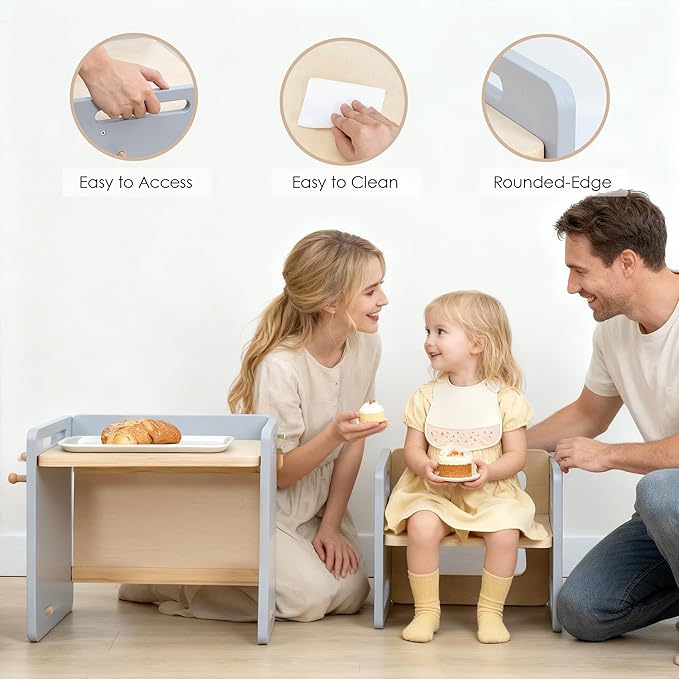 Montessori Weaning Table and Chair Set - Adjustable Design for Toddlers, Ideal for Mealtime, Learning, and Play, Grey
